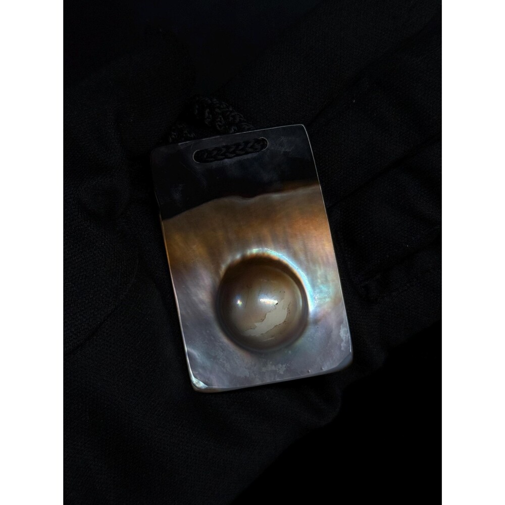 Mother of Pearl Nacre Shell Pendant Black Woven Cord Necklace 19 Inch